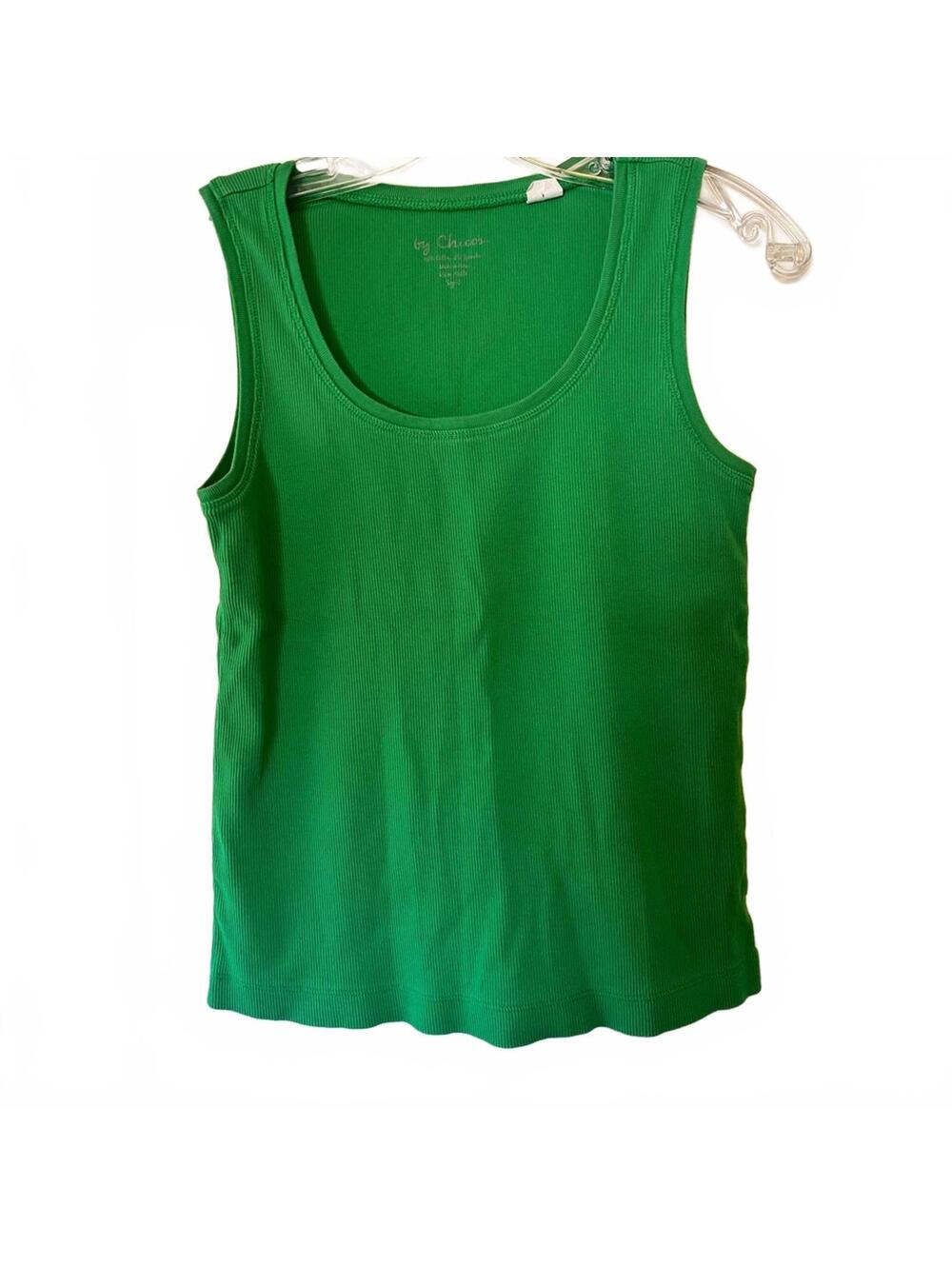 Chico’s Green Ribbed Tank Top – Stretch Knit Sleeveless Layering Essential
